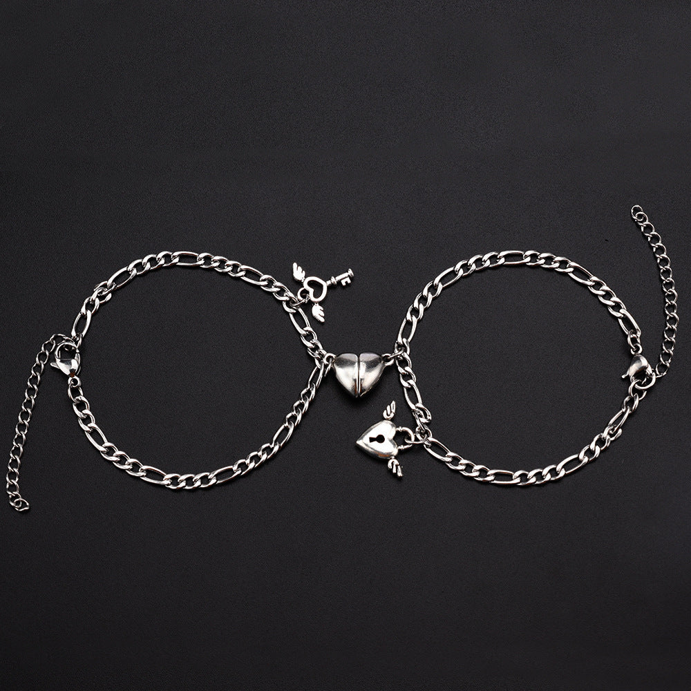Steel Bond Heart Couple Bracelet