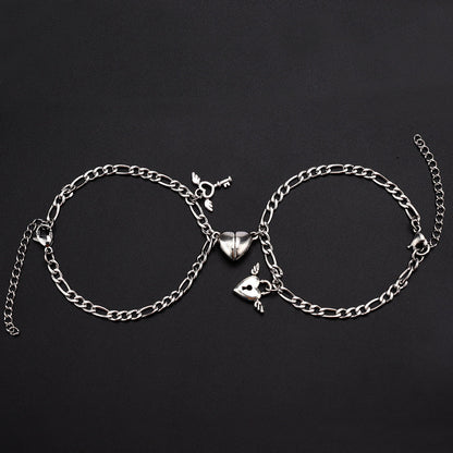 Steel Bond Heart Couple Bracelet