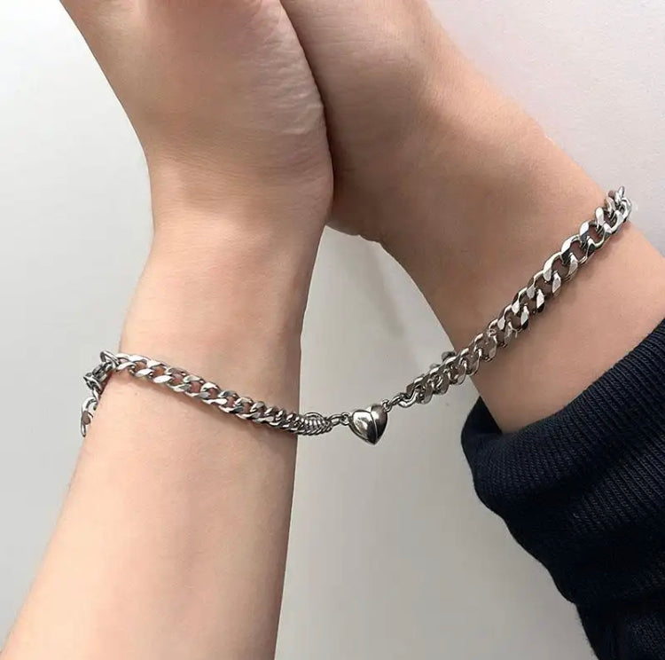Steel Bond Heart Couple Bracelet