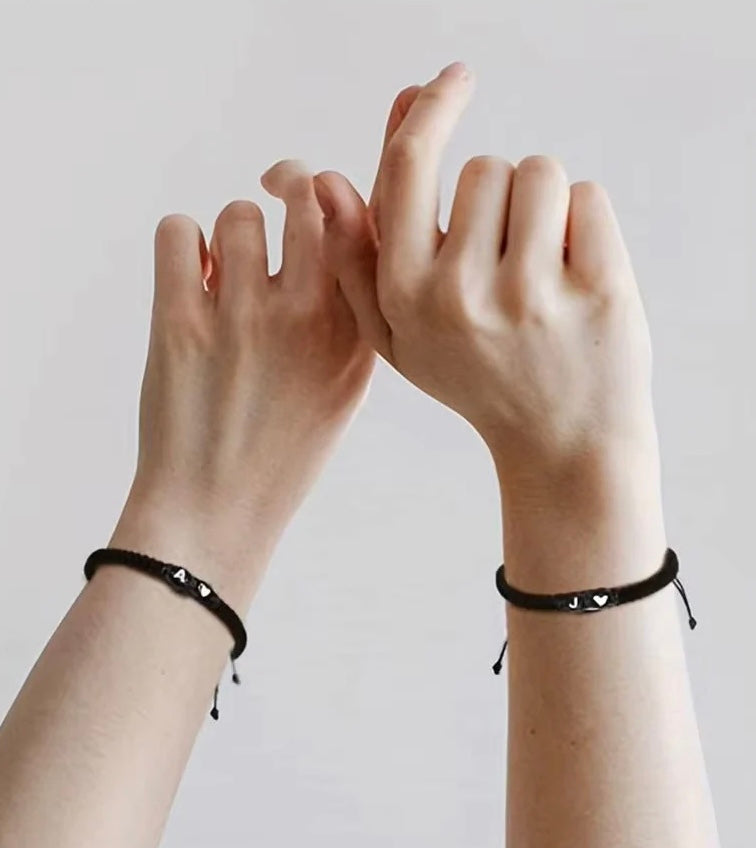 Initial Heart Couple String Bracelet