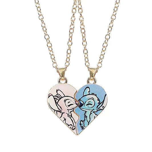Stitch and Angel Heart Couple Necklace