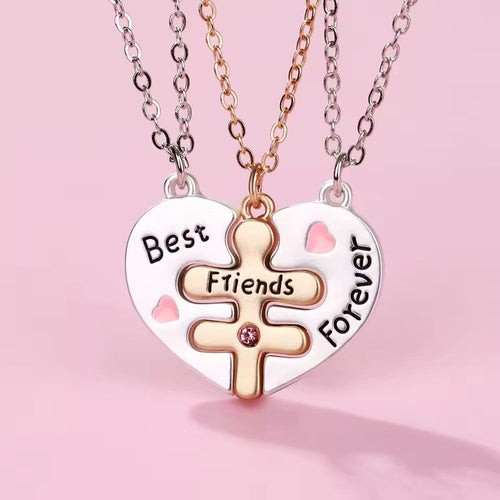 Best Friends Forever Puzzle Heart Necklace for 3