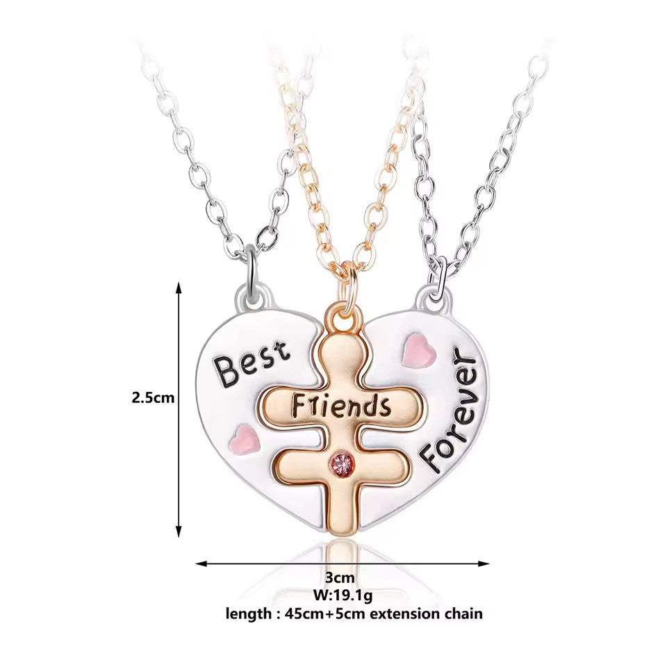 Best Friends Forever Puzzle Heart Necklace for 3