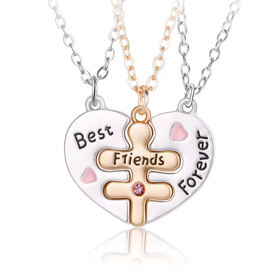 Best Friends Forever Puzzle Heart Necklace for 3