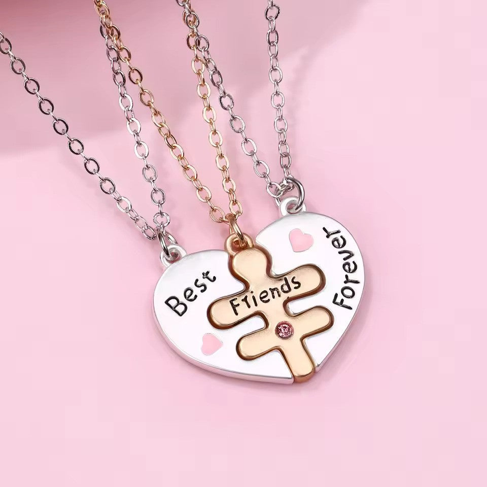 Best Friends Forever Puzzle Heart Necklace for 3